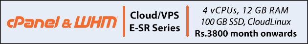 Cloud/VPS instances with cPanel/WHM and CloudLinux - E-SR Series - starts from Rs.3800 per month
